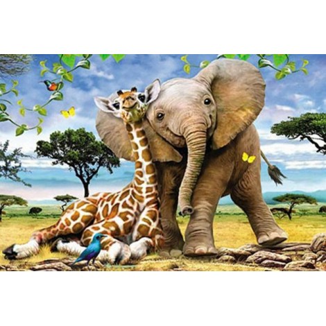 Cute Elephant And Giraffe 5D Diy Diamond Painting