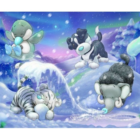 Cute Cartoon Animal In Winter 5D DIY Diamond Painting Kits