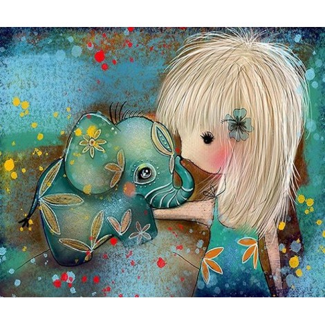 Cute Cartoon Elephant And Girl 5D Diy Diamond Painting