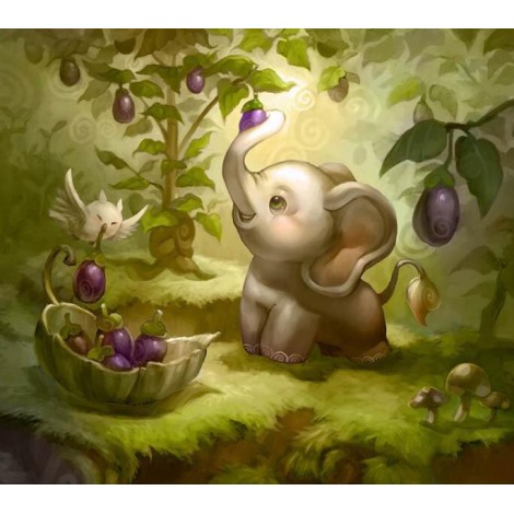 Cute Elephant Picking Eggplant Diy 5D Diamond Painting Kits UK
