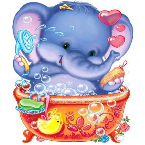 Cute Cartoon Elephant Is Taking a Bath Diy 5D Diamond Painting UK