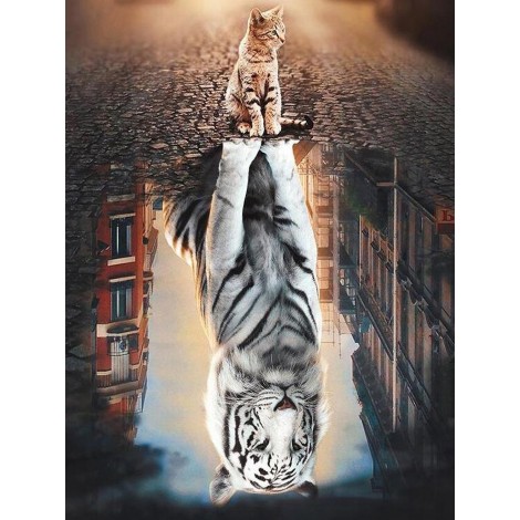 Dream Cat and White Tiger Diamond Painting