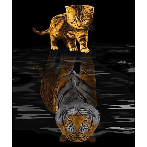 Oil Painting Style Cat And Tiger 5d Diy Diamond Painting  UK