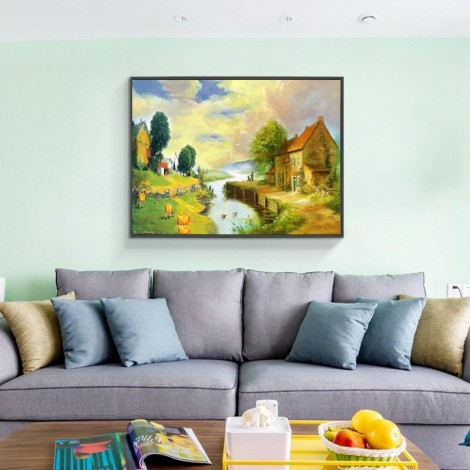 Oil Painting Style Village House 5D Diy Diamond Painting Kits UK