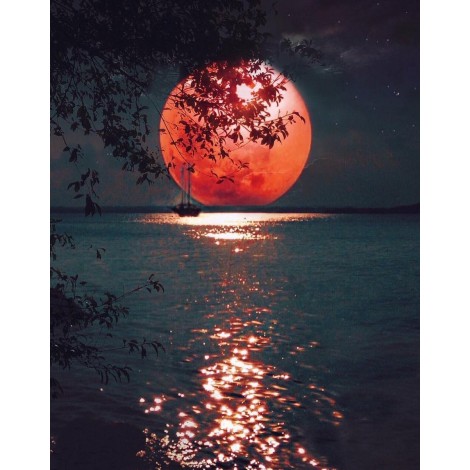 Red Moon And Sea 5D DIY Diamond Painting